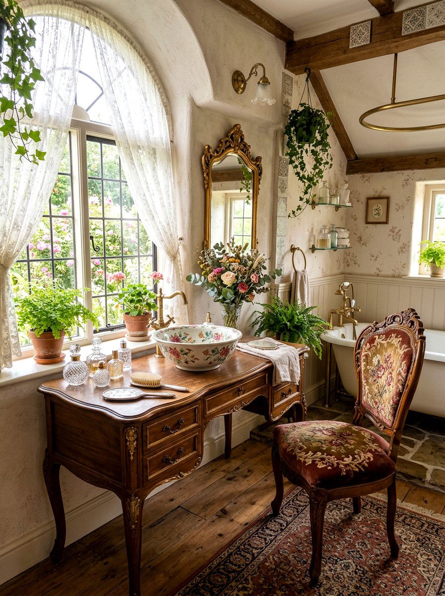 Vintage Vanity Table - 30 fairycore bathroom ideas