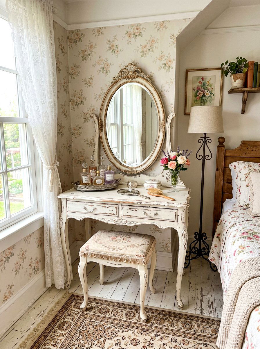 Vintage Vanity Table - 30 flower market bedroom ideas