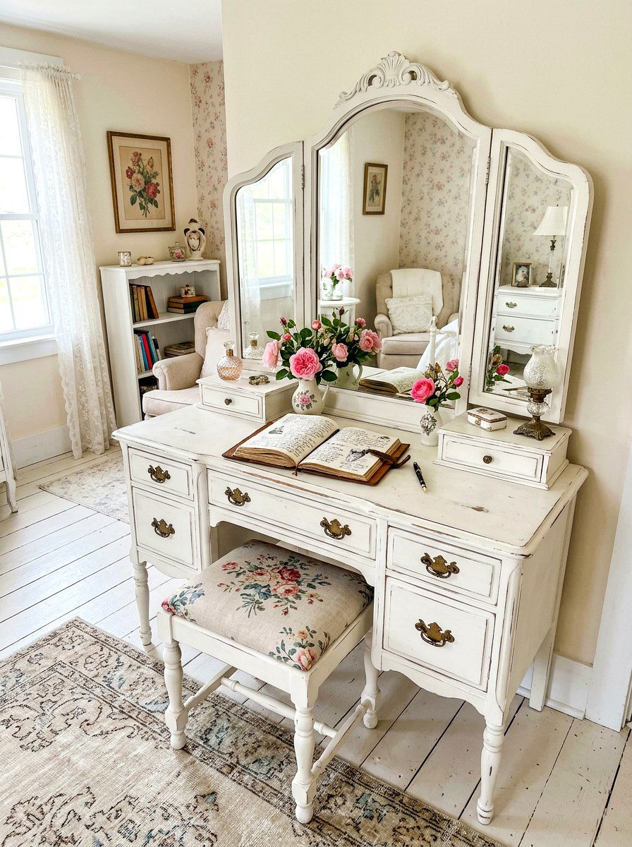 Vintage Vanity Writing Table - 30 journaling nook ideas