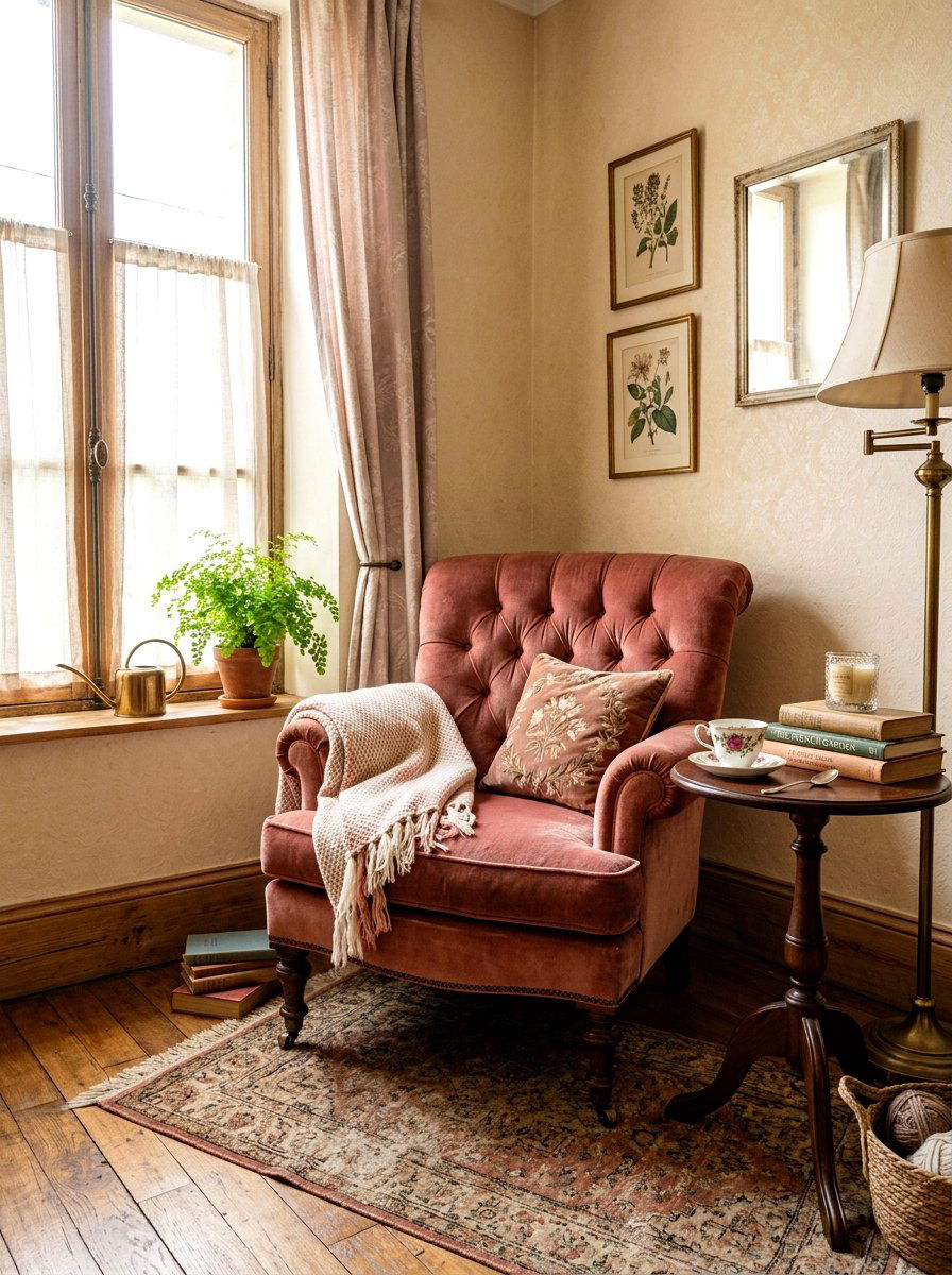 Vintage Velvet Armchair - 30 Parisian bedroom ideas