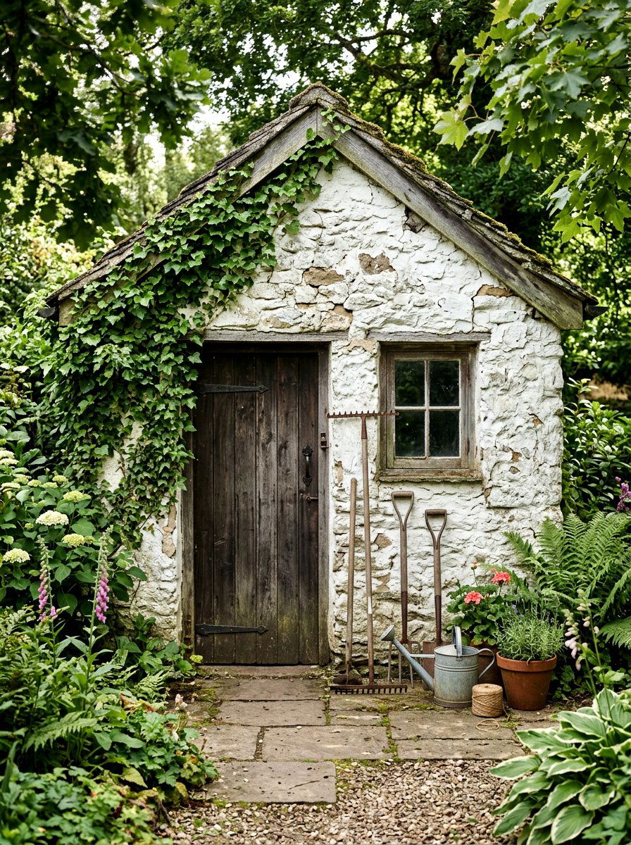 Vintage Whitewashed Stone Facade - 30 limewashed wall backyard ideas
