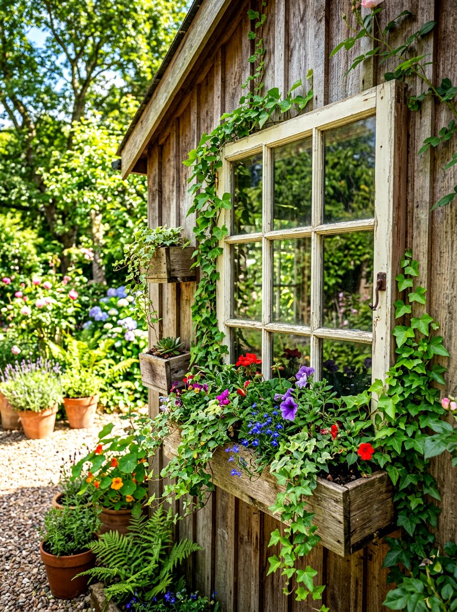 Vintage Window Frame Planter - 30 rustic vertical garden ideas
