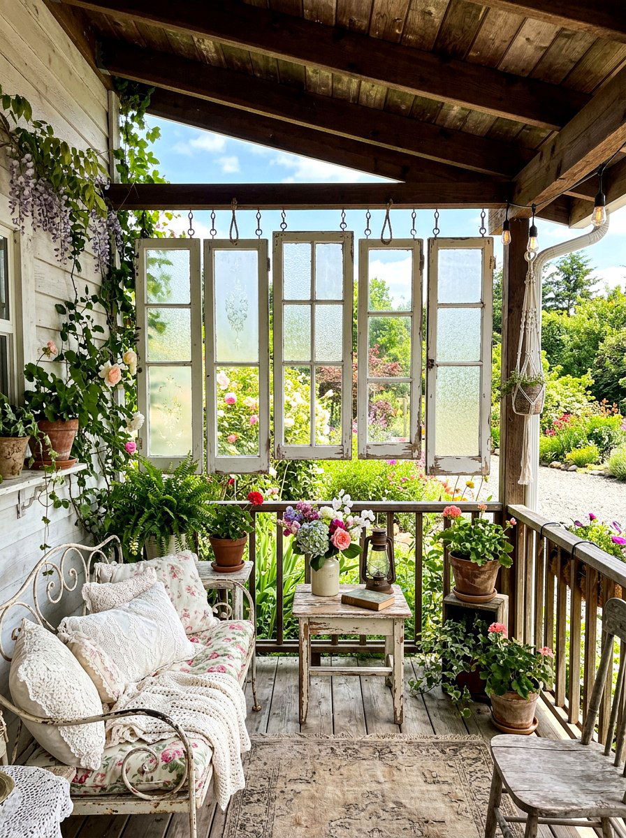 Vintage Window Porch Screen - 30 front porch privacy ideas