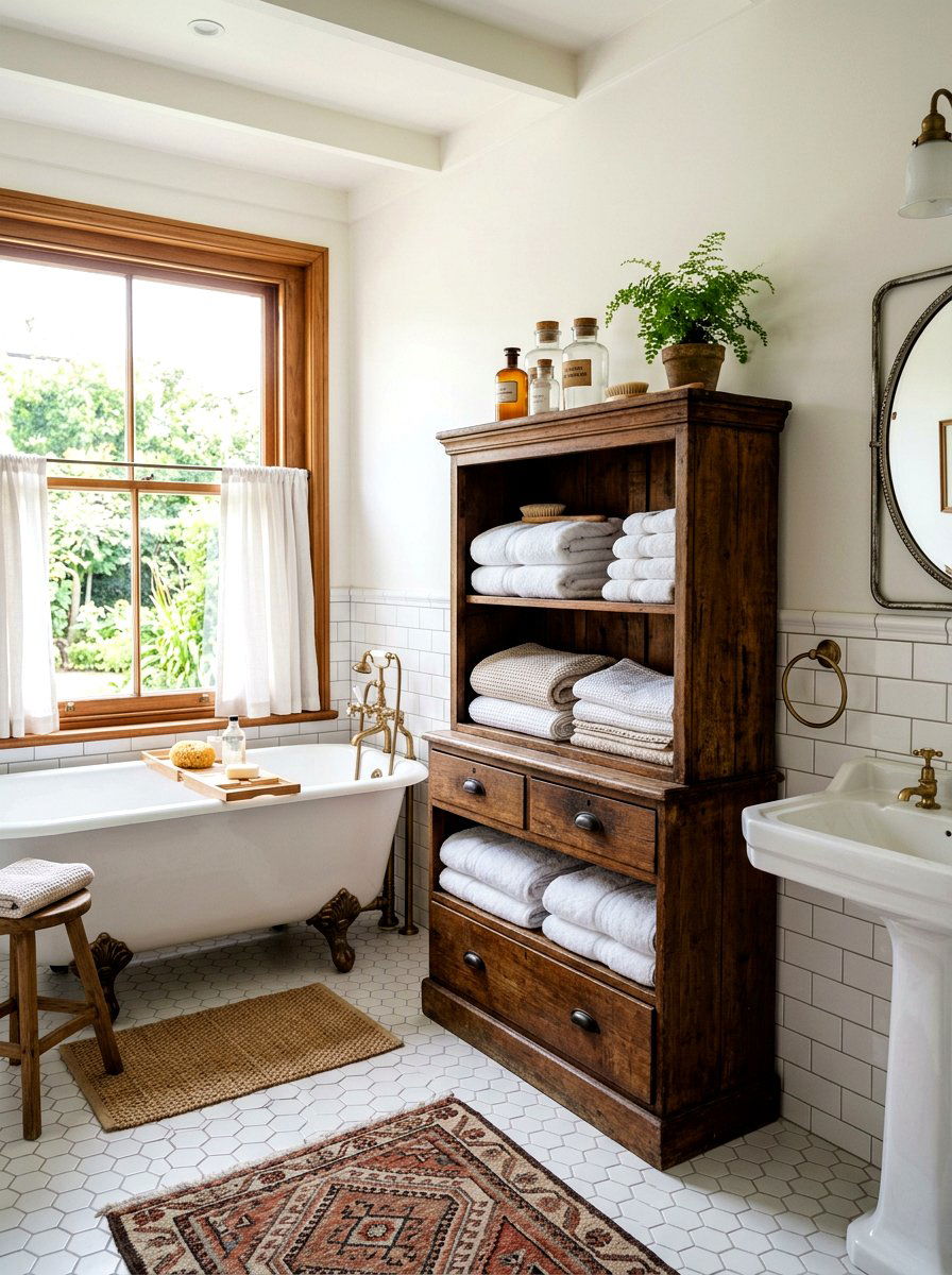 Vintage Wood Cabinet - 30 Parisian bathroom ideas