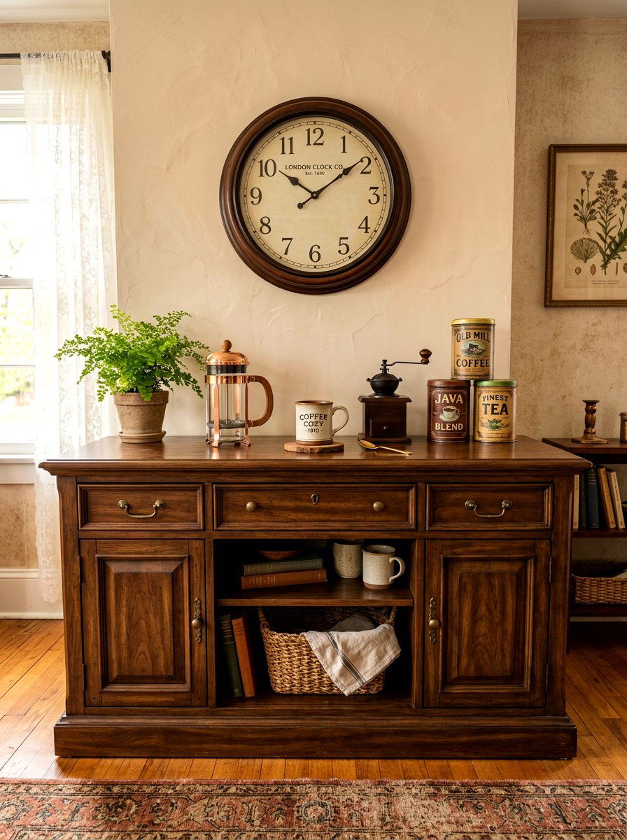 Vintage Wood Coffee Console - 30 coffee cart apartment ideas