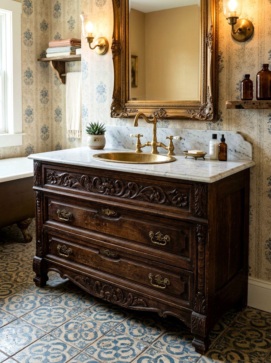 Vintage Wood Vanity - 30 wood vanity ideas