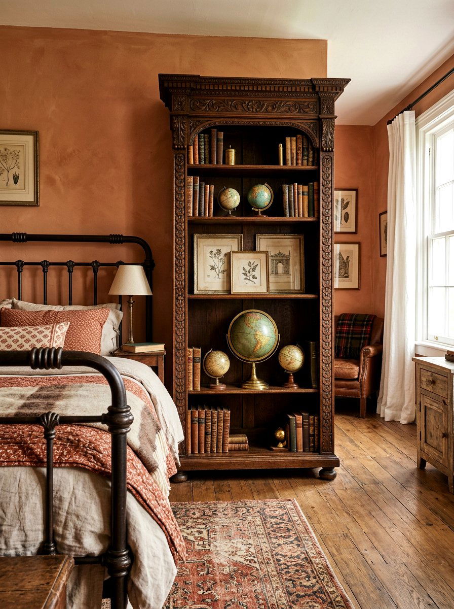 Vintage Wooden Bookcase - 30 book trove bedroom ideas