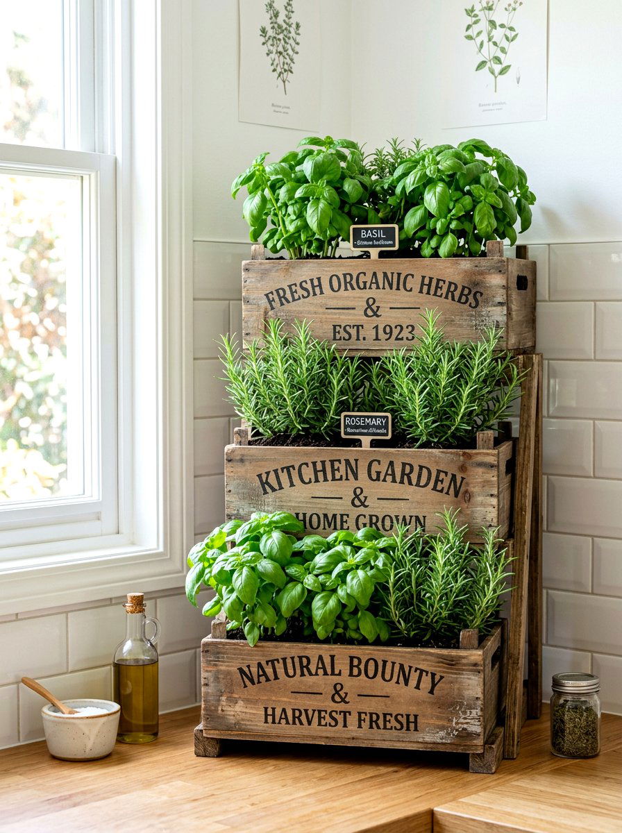 Vintage Wooden Crate Herb Garden - 30 rustic herb garden ideas