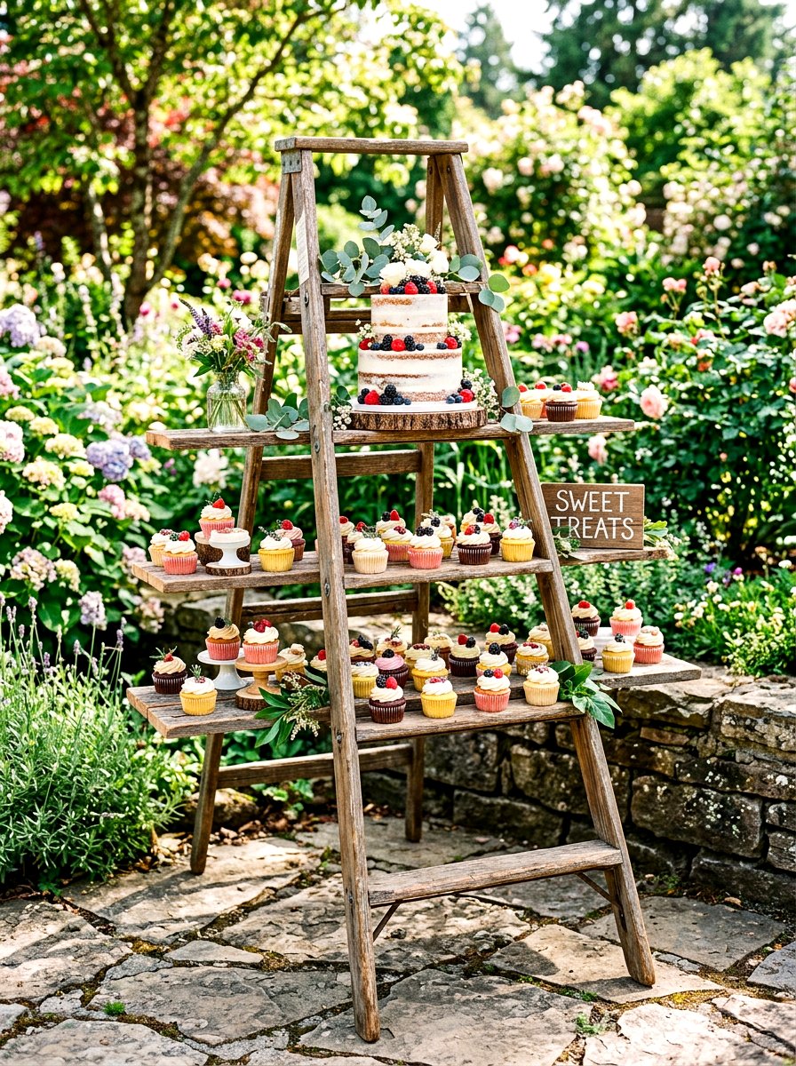 Vintage Wooden Ladder - 30 cake table decor ideas