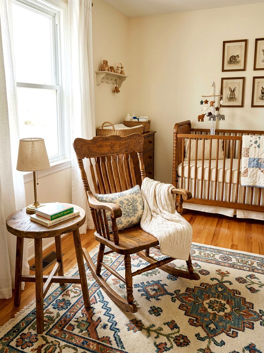 Vintage Wooden Rocking Chair - 30 sustainable nursery ideas