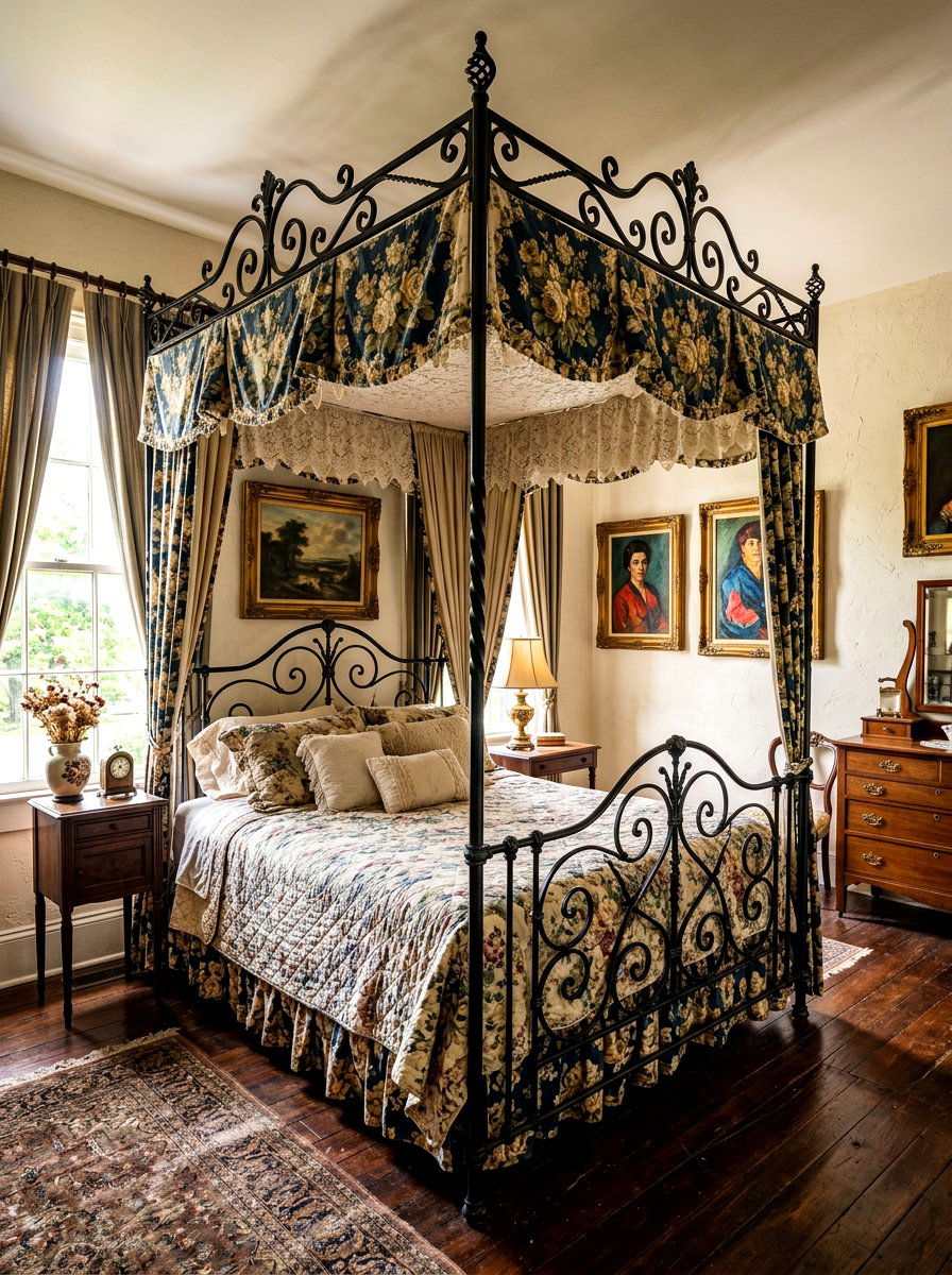 Vintage Wrought Iron Bed - 30 canopy drape bed ideas