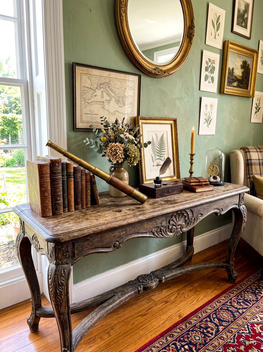 Vintage antique console styling - 30 hallway console styling ideas