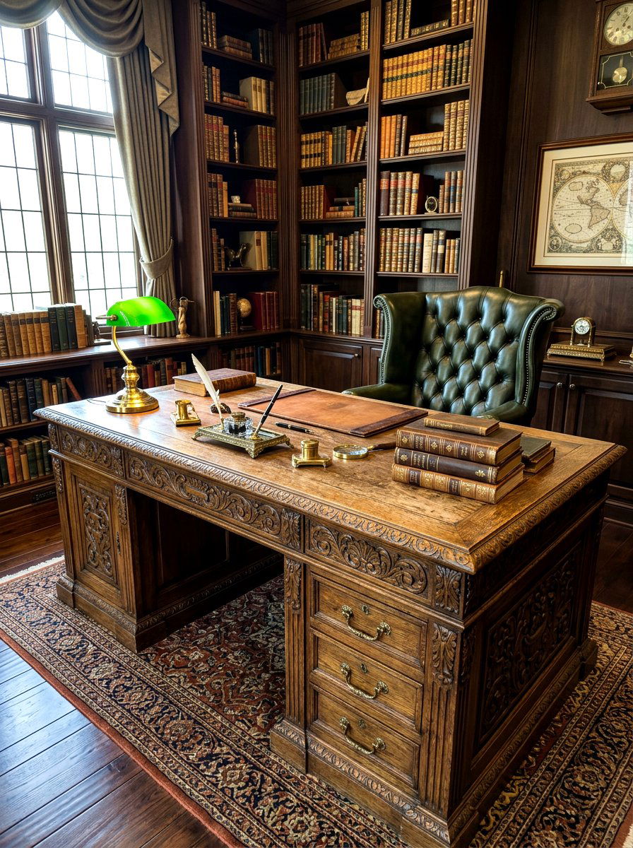Vintage antique desk office - 30 book lover office ideas