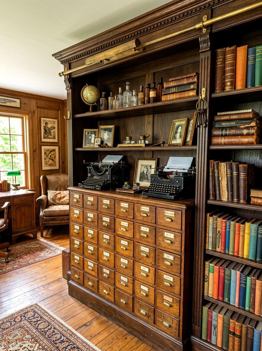 Vintage antique office shelves - 30 home office shelf ideas