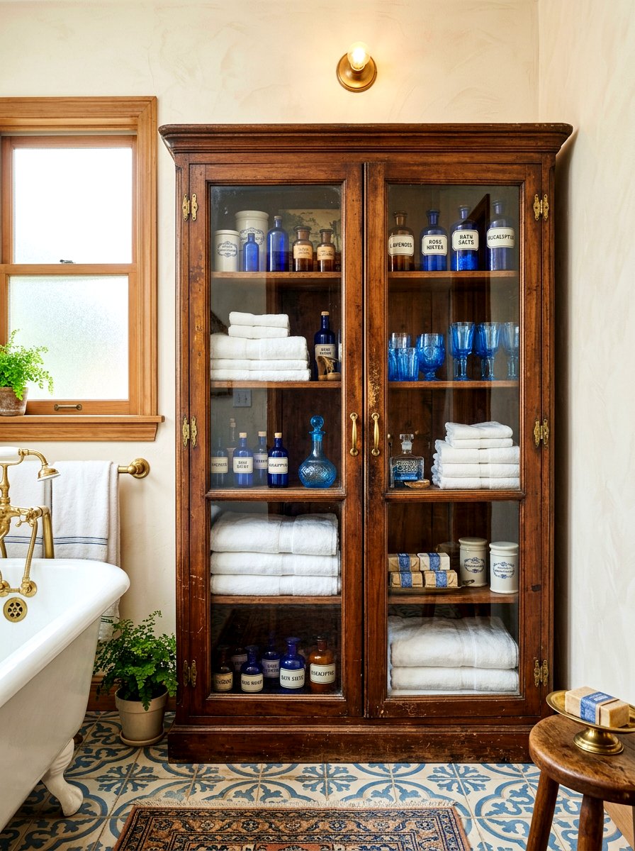Vintage apothecary cabinet - 30 coastal grandmother bathroom ideas