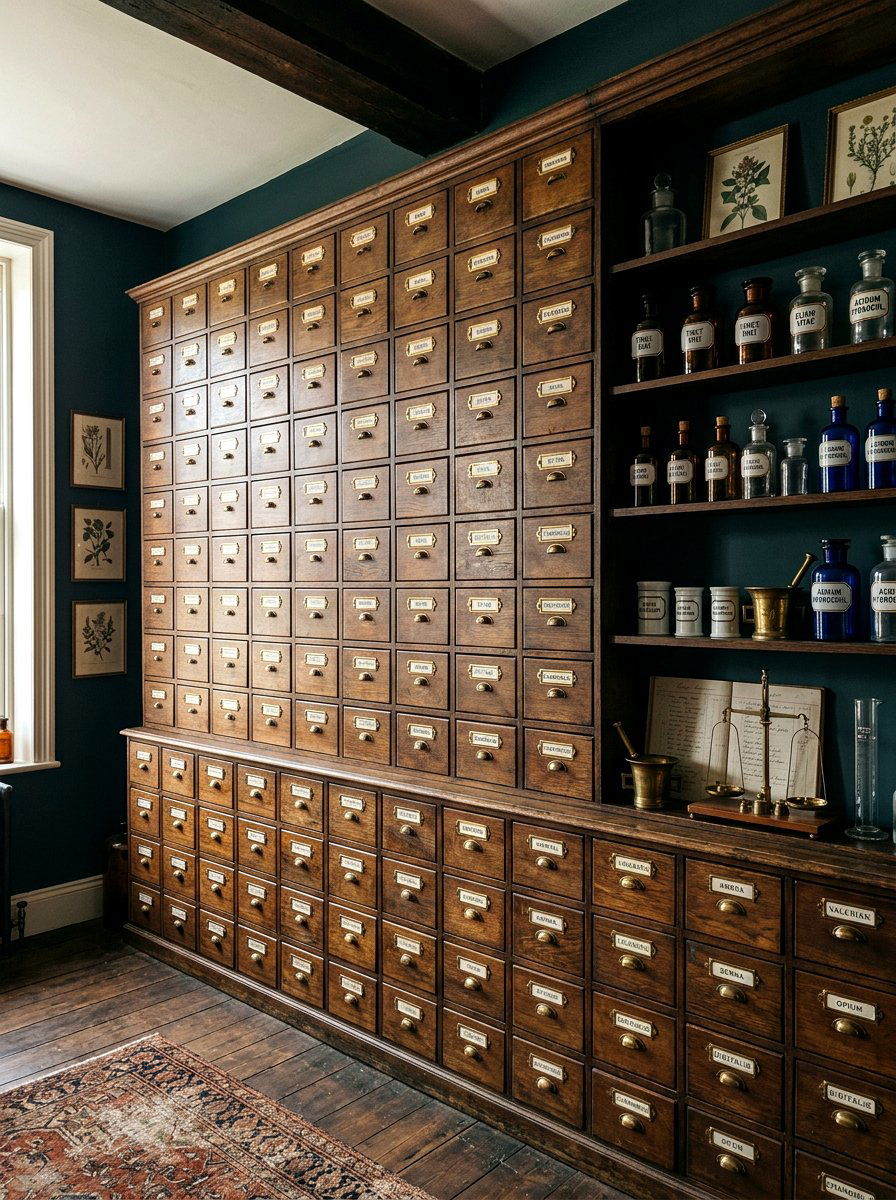 Vintage apothecary storage - 30 home archive room ideas