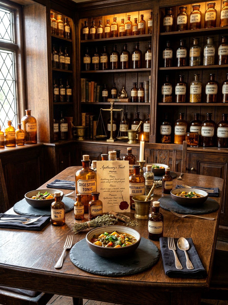 Vintage apothecary theme dining - 30 vintage tablescape ideas
