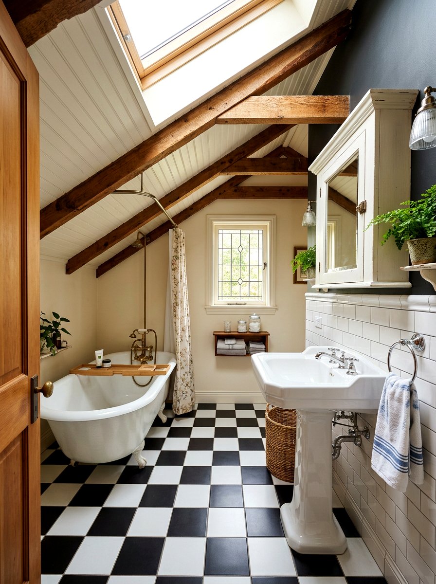 Vintage attic bathroom with pedestal sink - 30 attic bathroom ideas