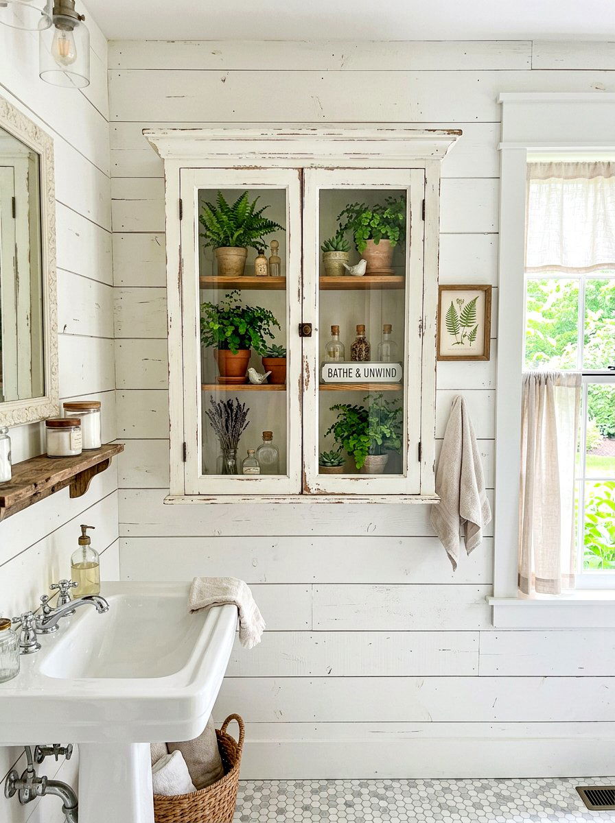 Vintage bathroom wall cabinet - 30 bathroom plant shelf ideas