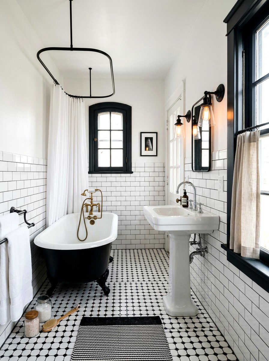 Vintage black and white bathroom - 30 black and white bathroom ideas