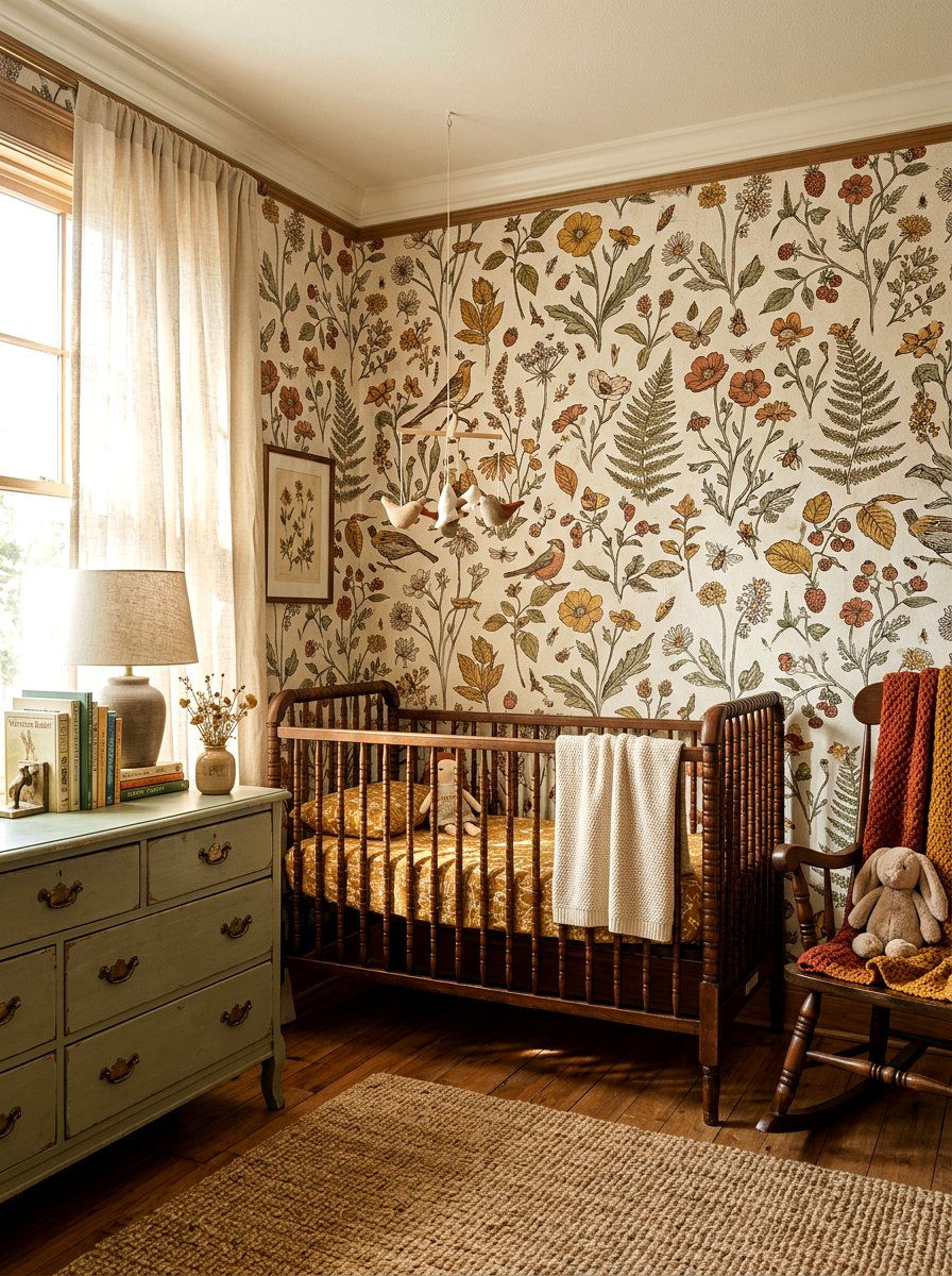 Vintage botanical nursery wallpaper - 30 floral nursery wallpaper ideas