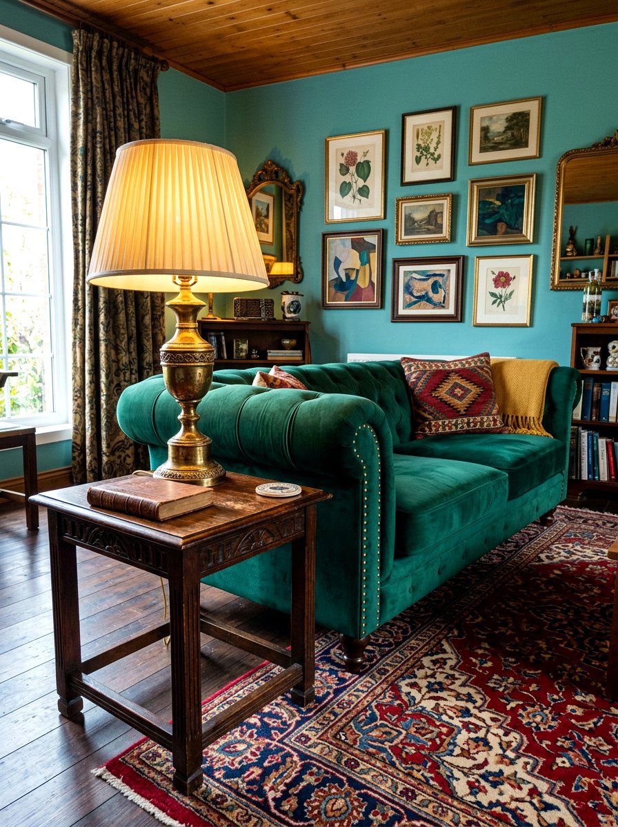 Vintage brass table lamp - 30 cozy lamp lit living room ideas