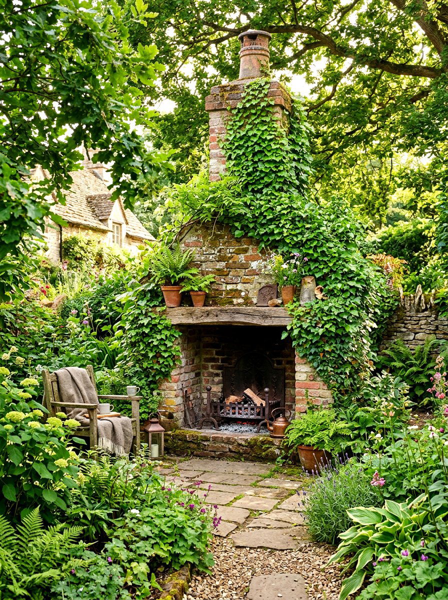 Vintage brick fireplace ivy garden - 30 brick outdoor fireplace ideas