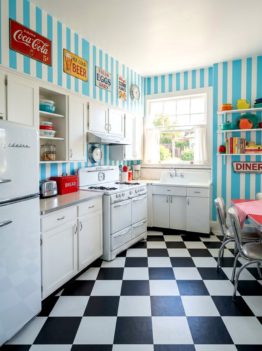 Vintage candy stripe kitchen - 30 striped kitchen wallpaper ideas