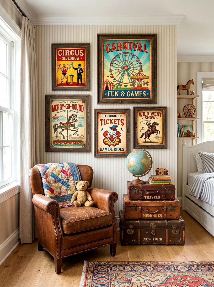 Vintage carnival wall art - 30 circus stripe kids room ideas