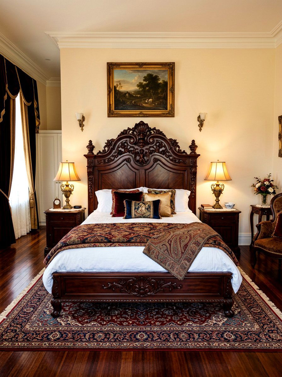 Vintage carved wood headboard - 30 sculptural headboard ideas