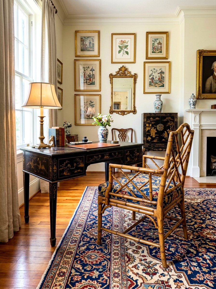 Vintage chinoiserie desk chair - 30 chinoiserie office ideas