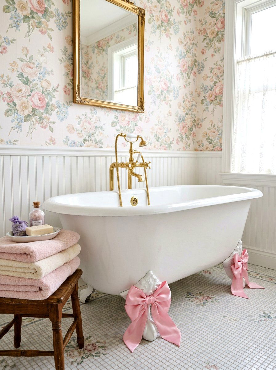 Vintage clawfoot tub bows - 30 coquette bathroom ideas