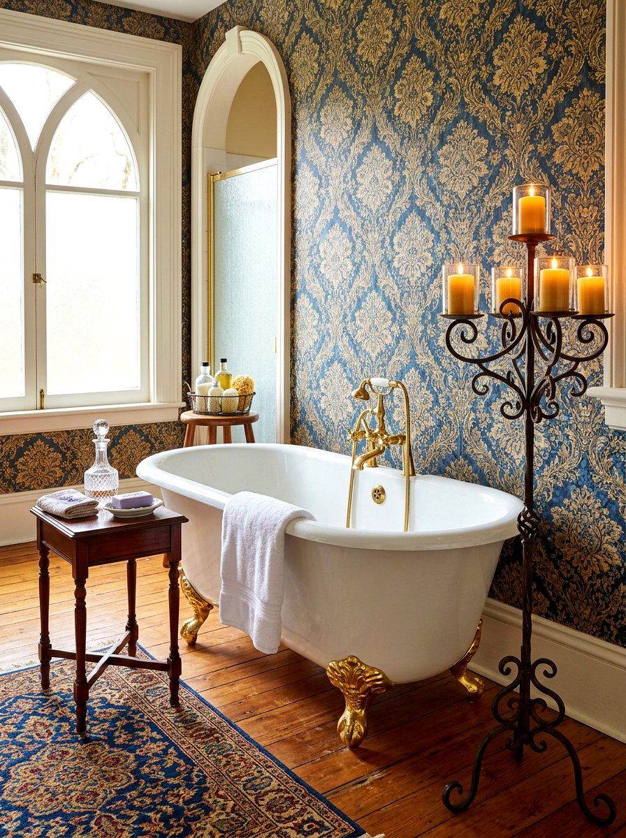 Vintage clawfoot tub with candle stand - 30 candlelit bathroom ideas
