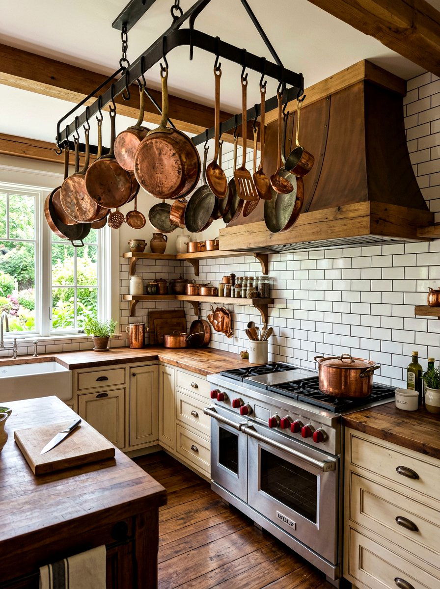 Vintage copper pots - 30 grandma core kitchen ideas