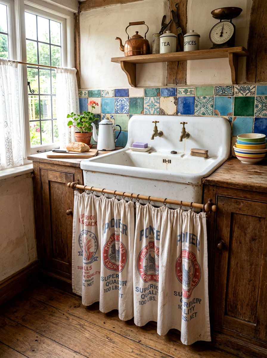Vintage cottage sink skirt - 30 skirted sink ideas