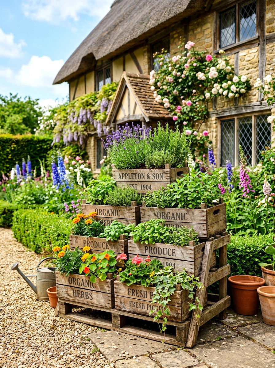 Vintage crate planter - 30 charming stoop decor ideas
