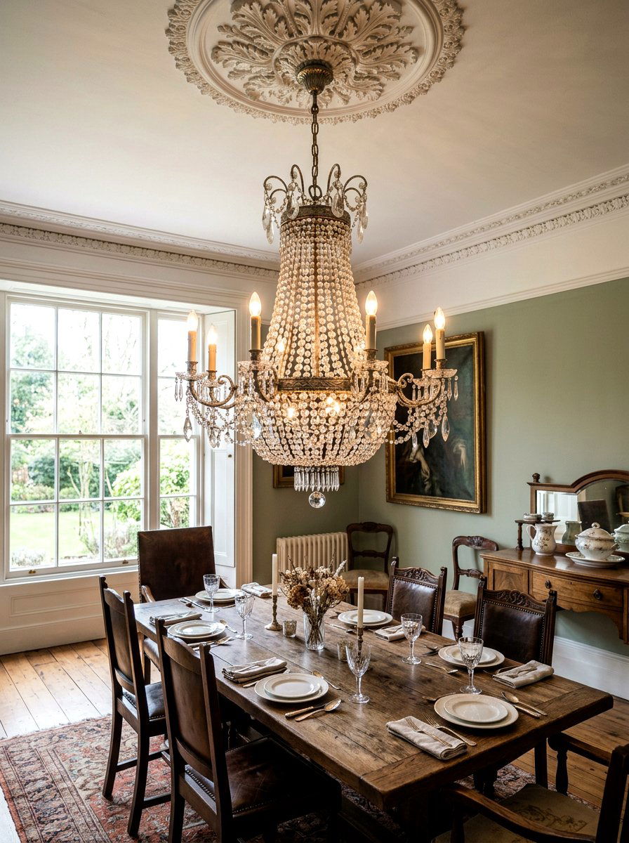 Vintage crystal chandelier - 30 shabby chic decor ideas