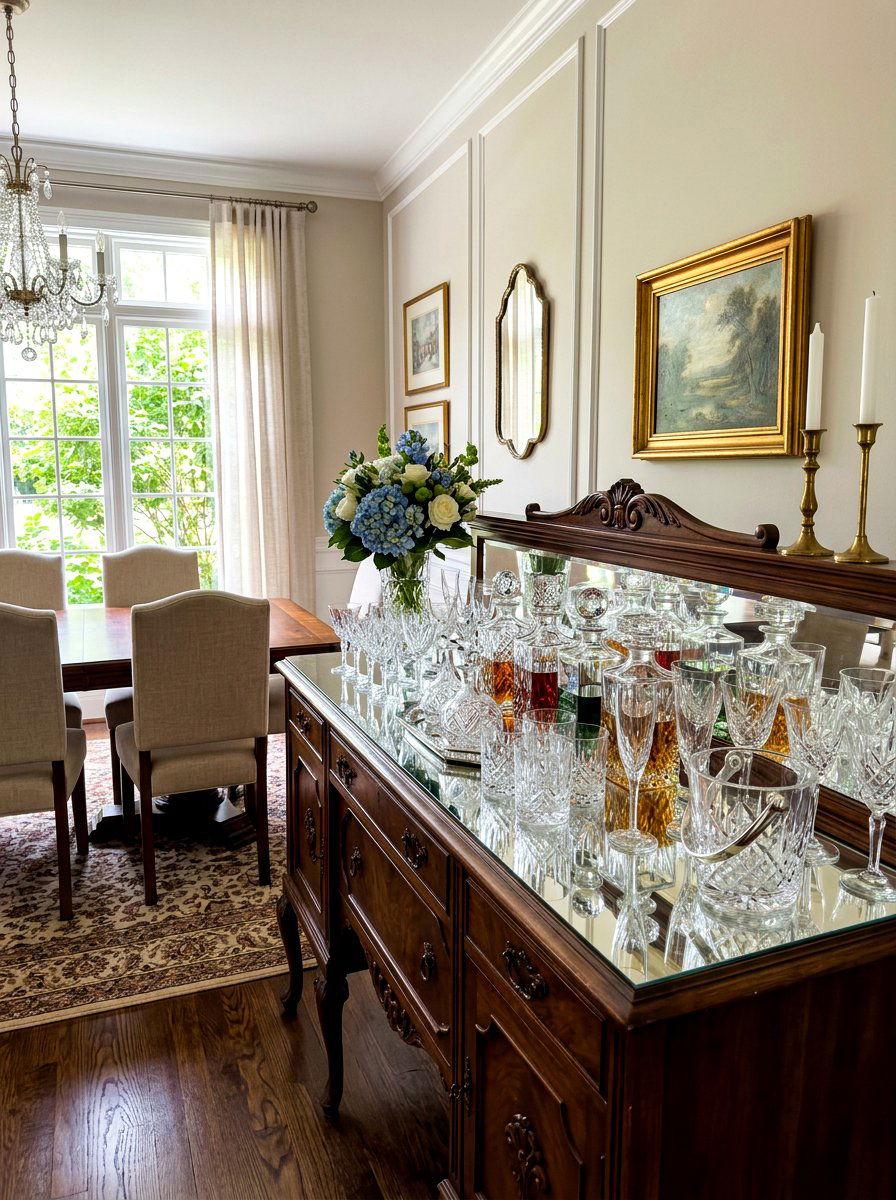Vintage crystal glassware display - 30 heirloom decor ideas