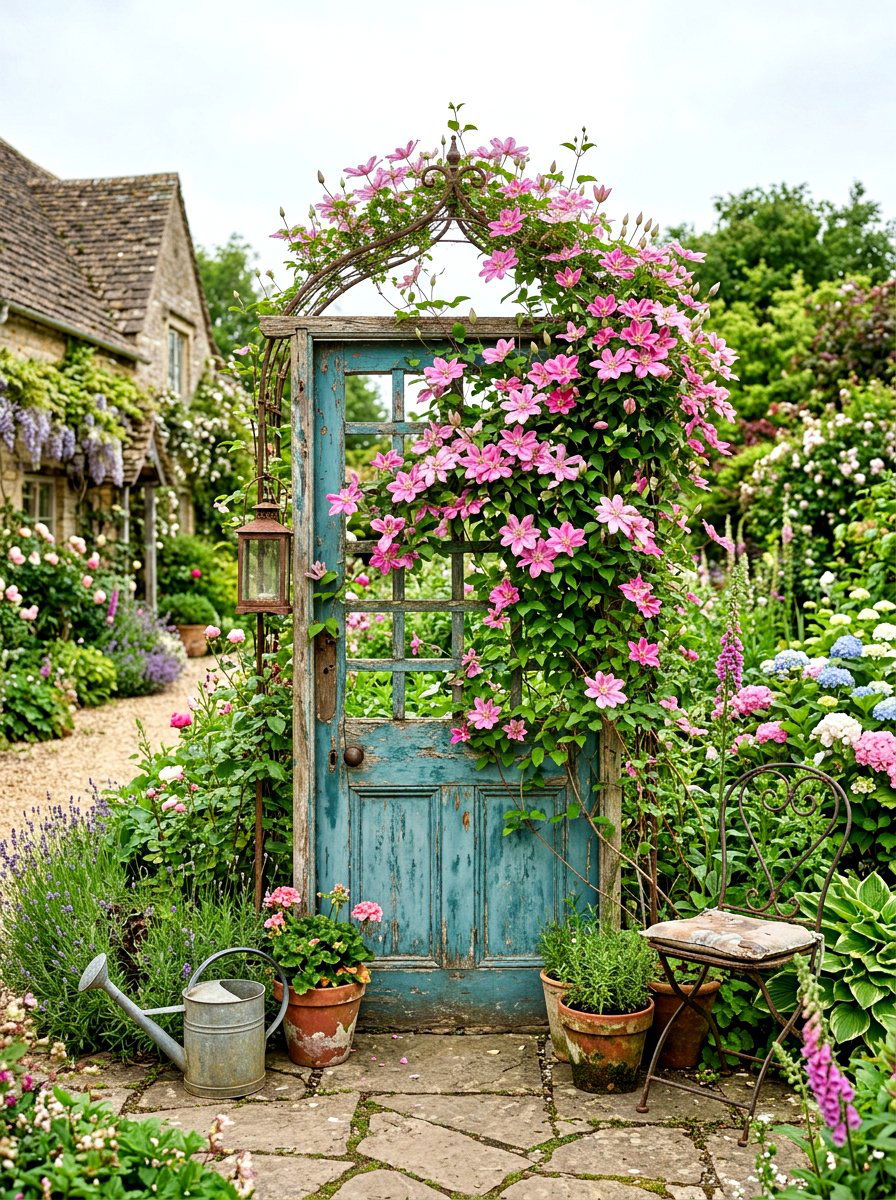 Vintage door trellis - 30 clematis trellis ideas
