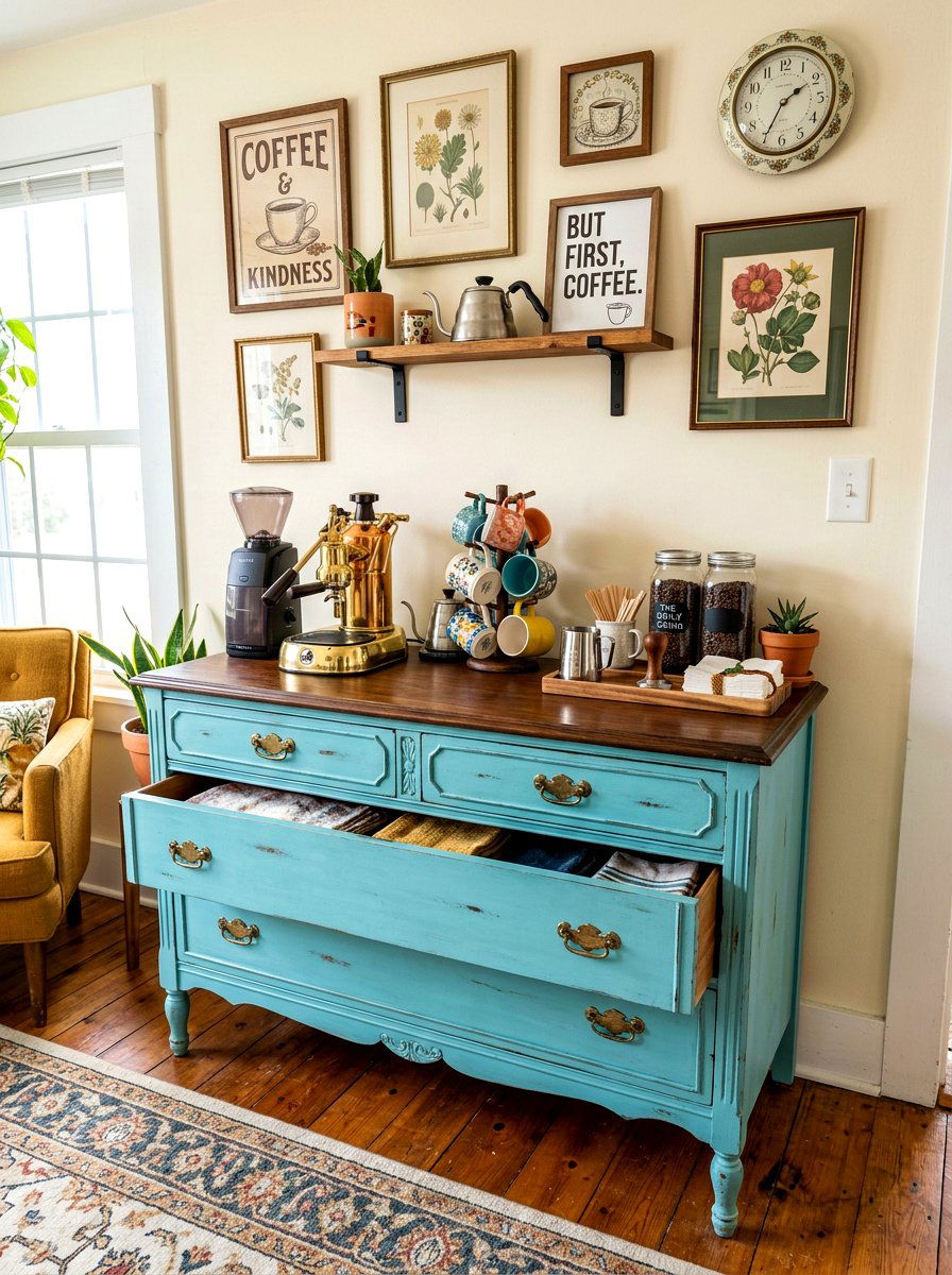 Vintage dresser coffee station - 30 coffee station ideas
