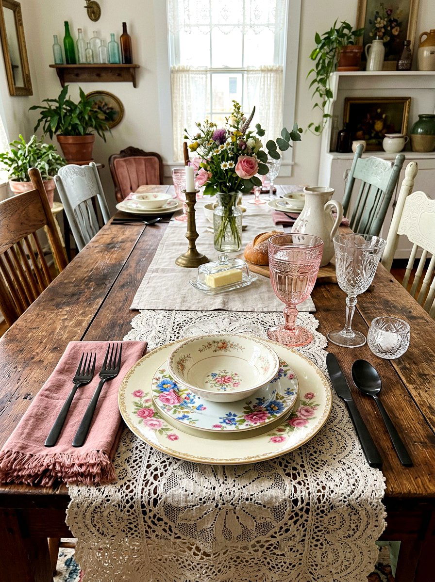 Vintage eclectic place setting - 30 place setting ideas