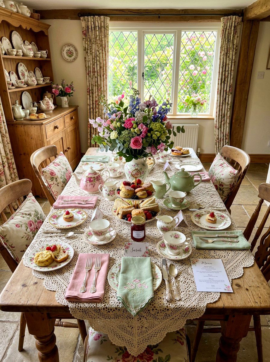 Vintage floral tea party - 30 tea party table ideas