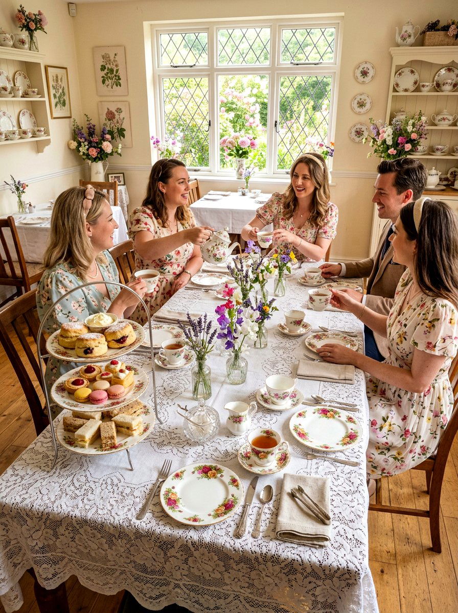 Vintage floral tea party - 30 dinner party table ideas aesthetic