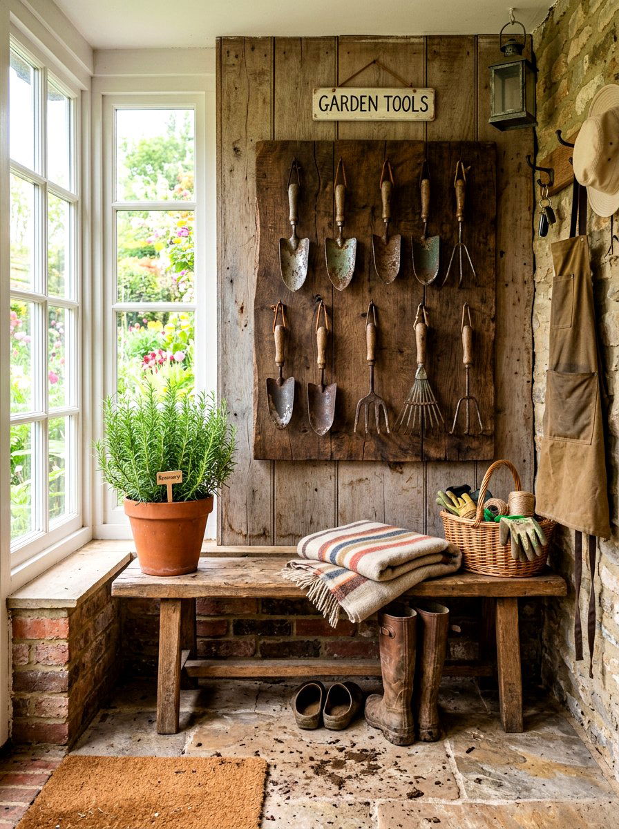 Vintage garden tool display - 30 garden inspired spring decor ideas