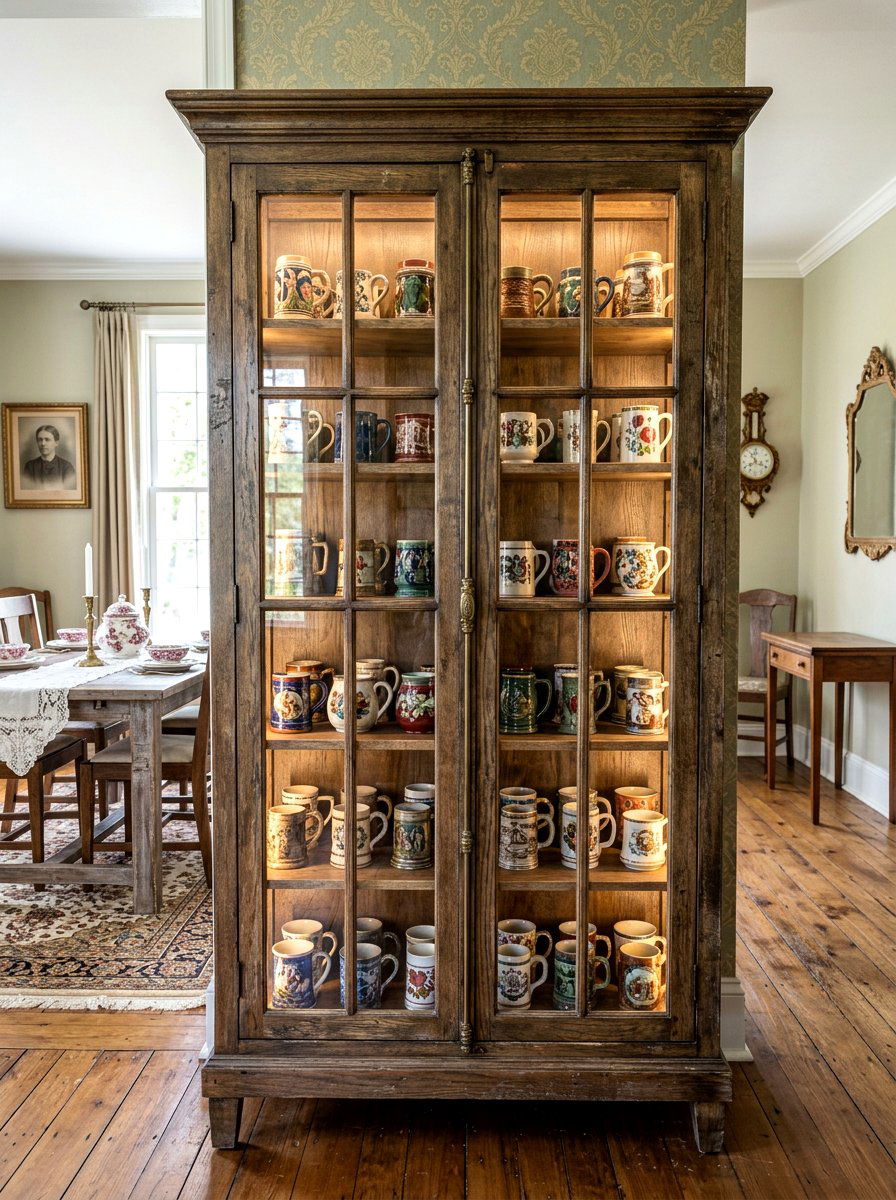 Vintage glass cabinet - 30 mug display ideas