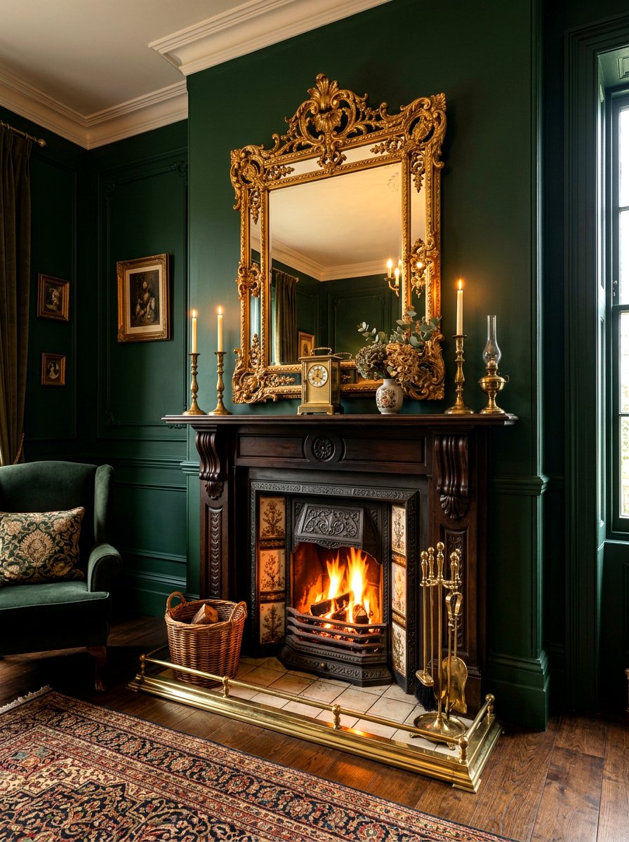 Vintage gold mirror - 30 moody mantel fall ideas