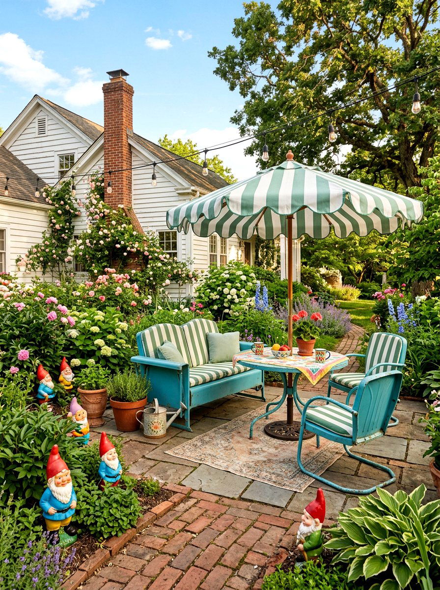 Vintage green and white stripe patio style - 30 green and white stripe patio ideas