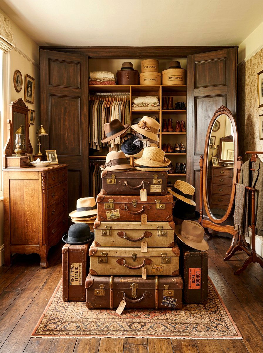 Vintage hat luggage - 30 hat storage closet ideas
