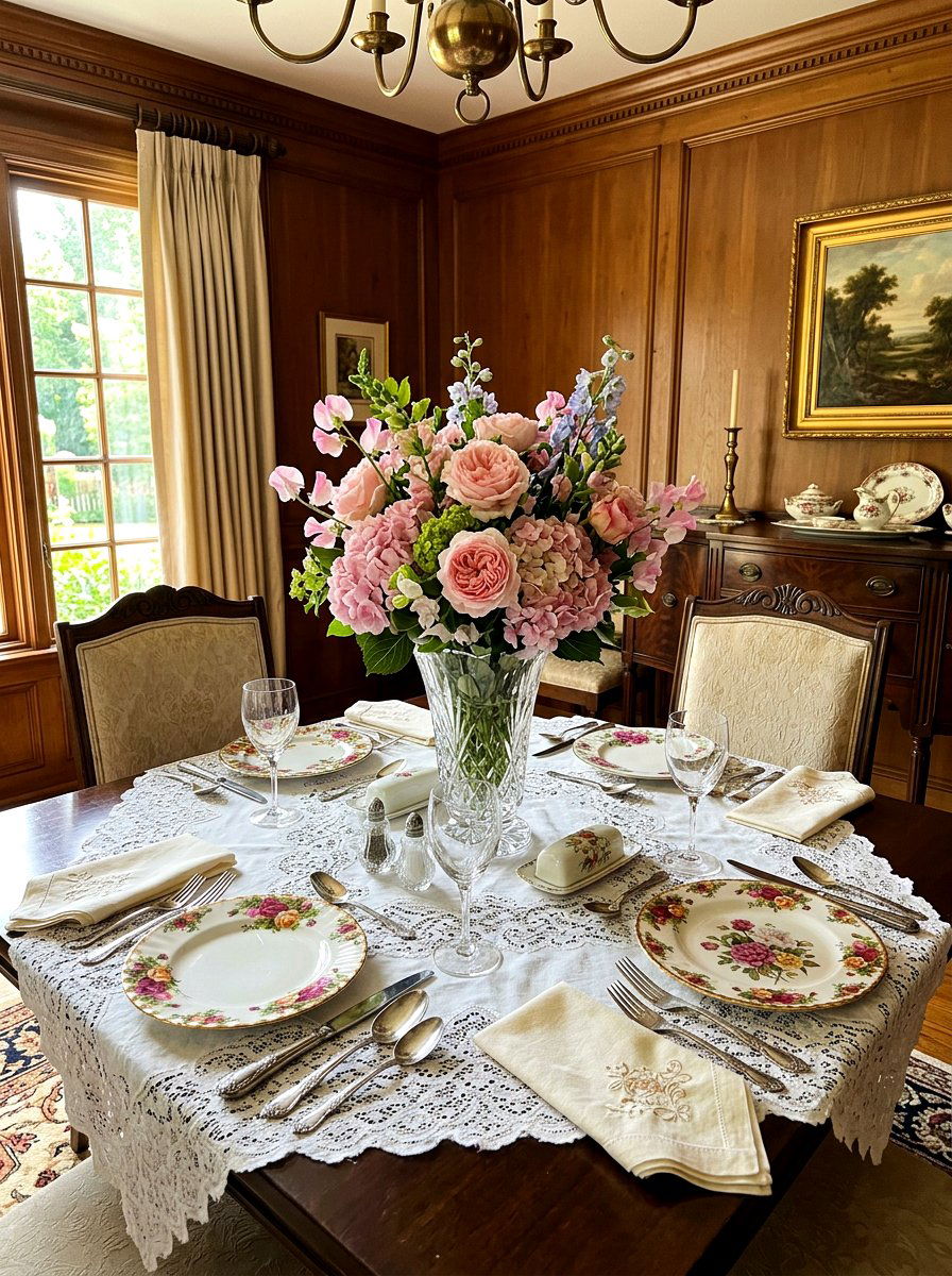 Vintage heirloom china setting - 30 Thanksgiving brunch table ideas