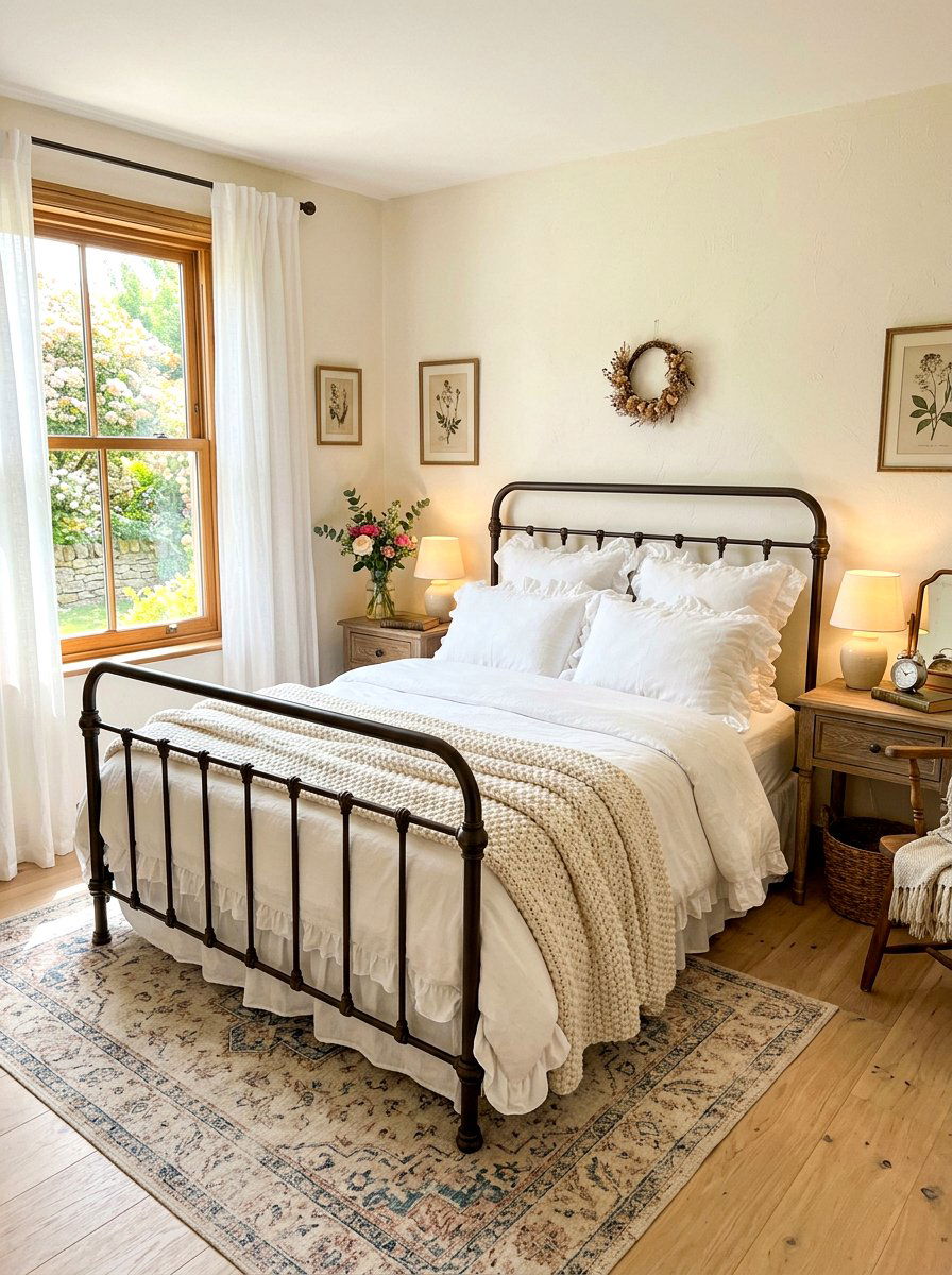 Vintage iron bed - 30 romantic cottage bedroom ideas